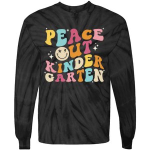 Cute Peace Out Kindergarten, Funny Last Day Of School Tie-Dye Long Sleeve Shirt