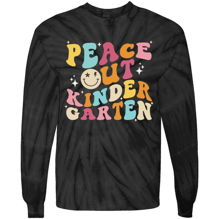 Cute Peace Out Kindergarten, Funny Last Day Of School Tie-Dye Long Sleeve Shirt