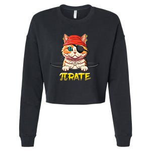 Cat Pirate Pi Math Day Mathematics Happy Pi Day Gift Cropped Pullover Crew