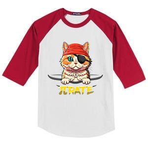 Cat Pirate Pi Math Day Mathematics Happy Pi Day Gift Kids Colorblock Raglan Jersey