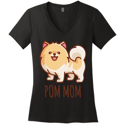 Cute Pomeranian Pom Mom funny gift Women's V-Neck T-Shirt