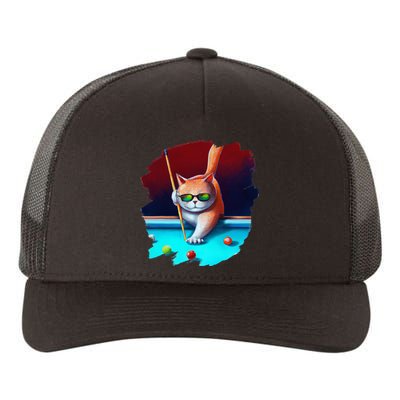 Cat Playing Pool Billiards In Lounge Cool Funny Cats Yupoong Adult 5-Panel Trucker Hat