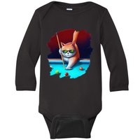 Cat Playing Pool Billiards In Lounge Cool Funny Cats Baby Long Sleeve Bodysuit