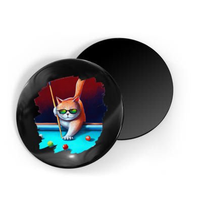 Cat Playing Pool Billiards In Lounge Cool Funny Cats Magnet