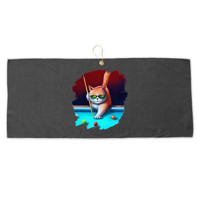 Cat Playing Pool Billiards In Lounge Cool Funny Cats Large Microfiber Waffle Golf Towel