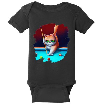 Cat Playing Pool Billiards In Lounge Cool Funny Cats Baby Bodysuit