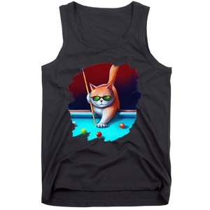 Cat Playing Pool Billiards In Lounge Cool Funny Cats Tank Top