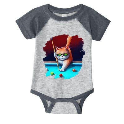 Cat Playing Pool Billiards In Lounge Cool Funny Cats Infant Baby Jersey Bodysuit