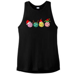 Christmas Pickleball Player Xmas Lights Reindeer Elf Ladies PosiCharge Tri-Blend Wicking Tank