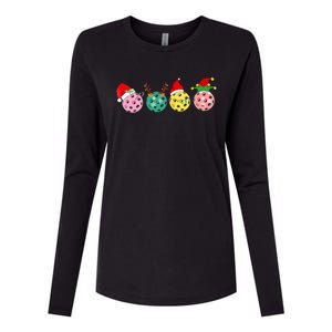 Christmas Pickleball Player Xmas Lights Reindeer Elf Womens Cotton Relaxed Long Sleeve T-Shirt