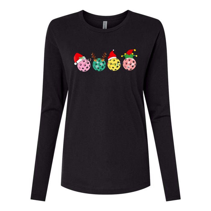 Christmas Pickleball Player Xmas Lights Reindeer Elf Womens Cotton Relaxed Long Sleeve T-Shirt