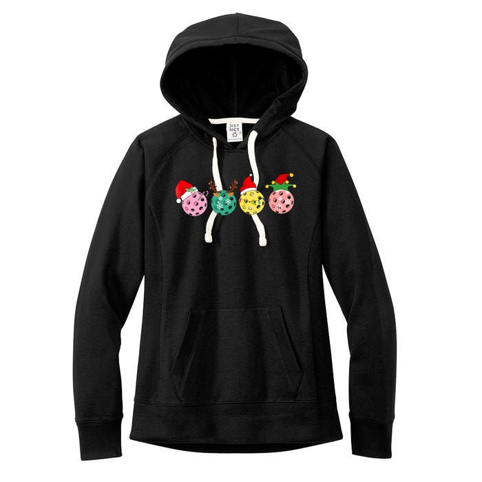 Christmas Pickleball Player Xmas Lights Reindeer Elf Women's Fleece Hoodie