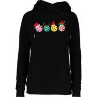 Christmas Pickleball Player Xmas Lights Reindeer Elf Womens Funnel Neck Pullover Hood