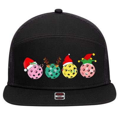 Christmas Pickleball Player Xmas Lights Reindeer Elf Women 7 Panel Mesh Trucker Snapback Hat