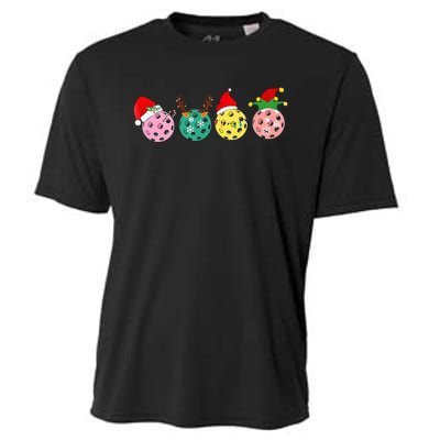 Christmas Pickleball Player Xmas Lights Reindeer Elf Women Cooling Performance Crew T-Shirt