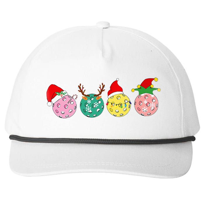 Christmas Pickleball Player Xmas Lights Reindeer Elf Women Snapback Five-Panel Rope Hat