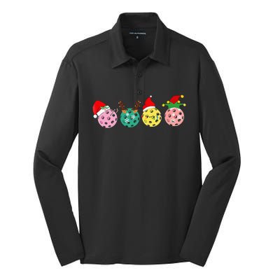 Christmas Pickleball Player Xmas Lights Reindeer Elf Women Silk Touch Performance Long Sleeve Polo