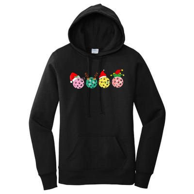 Christmas Pickleball Player Xmas Lights Reindeer Elf Women Women's Pullover Hoodie