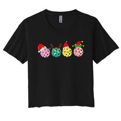 Christmas Pickleball Player Xmas Lights Reindeer Elf Women Women's Crop Top Tee