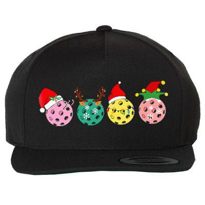 Christmas Pickleball Player Xmas Lights Reindeer Elf Women Wool Snapback Cap