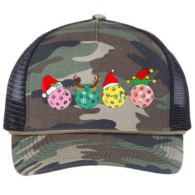 Christmas Pickleball Player Xmas Lights Reindeer Elf Women Retro Rope Trucker Hat Cap