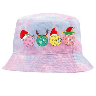 Christmas Pickleball Player Xmas Lights Reindeer Elf Women Tie-Dyed Bucket Hat