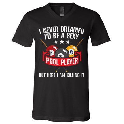 Cool Pool Player Design For Men Women Pool Billiards Player V-Neck T-Shirt