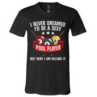 Cool Pool Player Design For Men Women Pool Billiards Player V-Neck T-Shirt