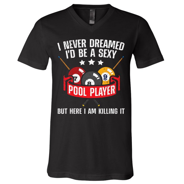 Cool Pool Player Design For Men Women Pool Billiards Player V-Neck T-Shirt