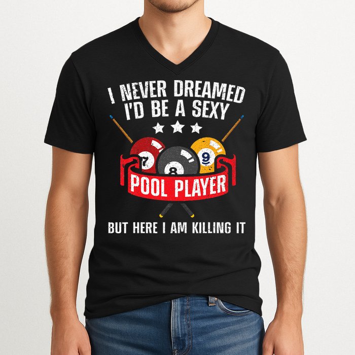 Cool Pool Player Design For Men Women Pool Billiards Player V-Neck T-Shirt