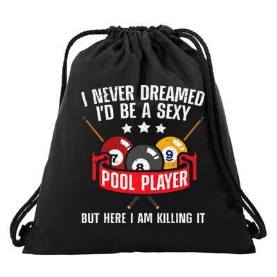 Cool Pool Player Design For Men Women Pool Billiards Player Drawstring Bag