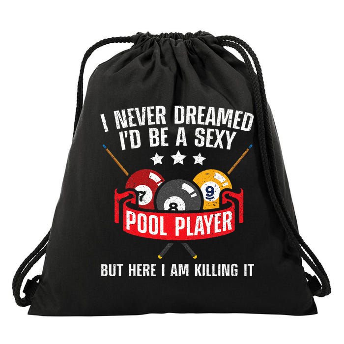 Cool Pool Player Design For Men Women Pool Billiards Player Drawstring Bag