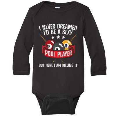 Cool Pool Player Design For Men Women Pool Billiards Player Baby Long Sleeve Bodysuit