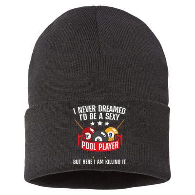 Cool Pool Player Design For Men Women Pool Billiards Player Sustainable Knit Beanie