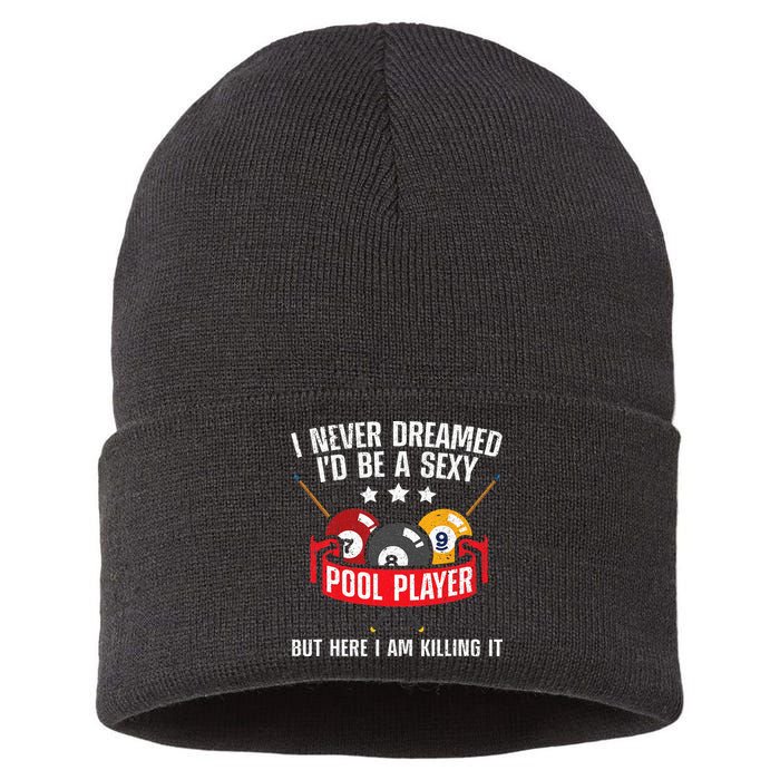 Cool Pool Player Design For Men Women Pool Billiards Player Sustainable Knit Beanie