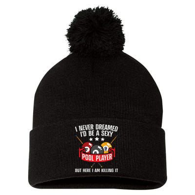 Cool Pool Player Design For Men Women Pool Billiards Player Pom Pom 12in Knit Beanie