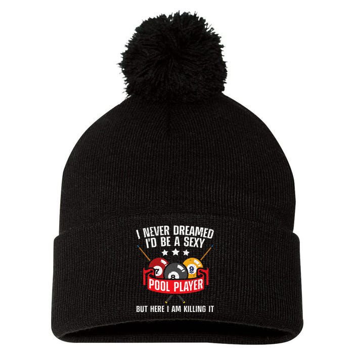 Cool Pool Player Design For Men Women Pool Billiards Player Pom Pom 12in Knit Beanie