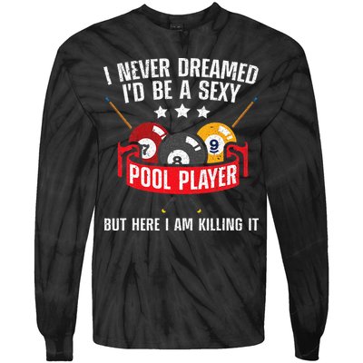 Cool Pool Player Design For Men Women Pool Billiards Player Tie-Dye Long Sleeve Shirt
