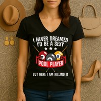 Cool Pool Player Design For Men Women Pool Billiards Player Women's V-Neck T-Shirt