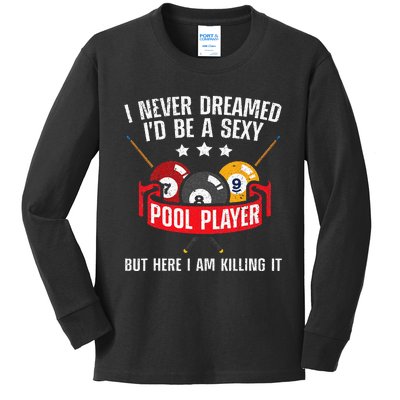 Cool Pool Player Design For Men Women Pool Billiards Player Kids Long Sleeve Shirt