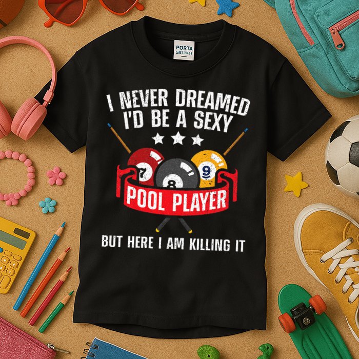 Cool Pool Player Design For Men Women Pool Billiards Player Kids T-Shirt