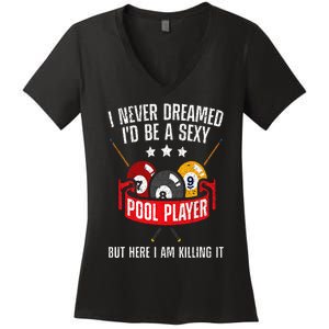 Cool Pool Player Design For  Pool Billiards Player Women's V-Neck T-Shirt