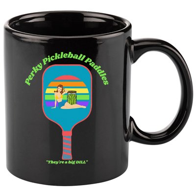Cute Perky Pickleball Paddle with PinUp 11oz C Handle Ceramic Mug