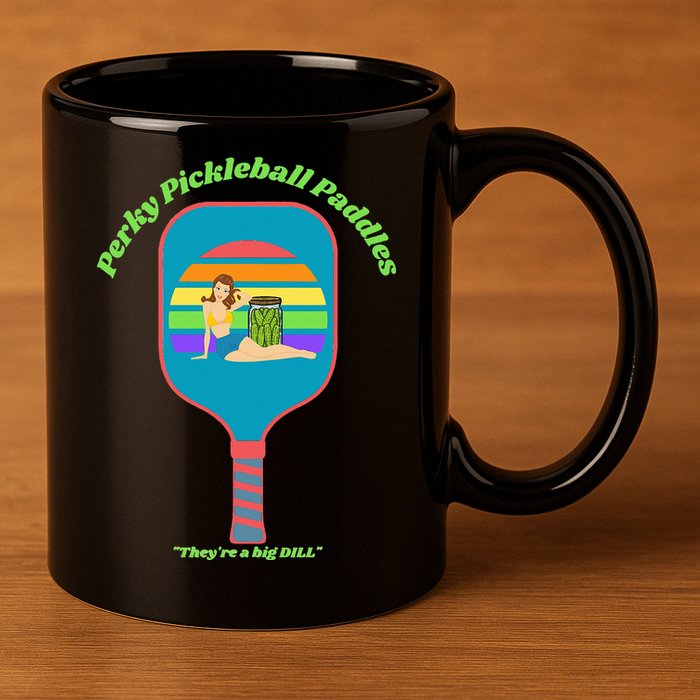 Cute Perky Pickleball Paddle with PinUp 11oz C Handle Ceramic Mug