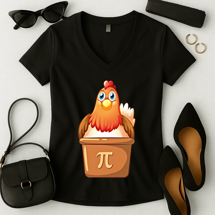 Chicken Pot Pi Day 3 14 Pie Pun Math Club Funny Geek Nerd Gift Women's V-Neck T-Shirt