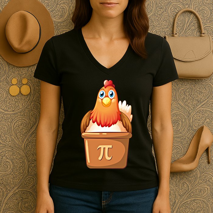 Chicken Pot Pi Day 3 14 Pie Pun Math Club Funny Geek Nerd Gift Women's V-Neck T-Shirt