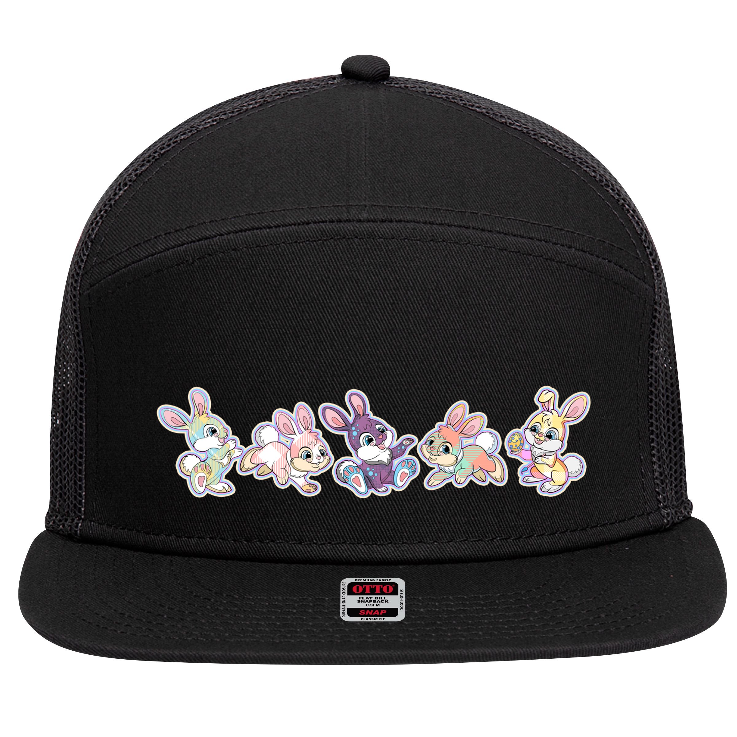 Cute Pastel Plaid Easter Bunnies Bunny Rabbits 7 Panel Mesh Trucker Snapback Hat