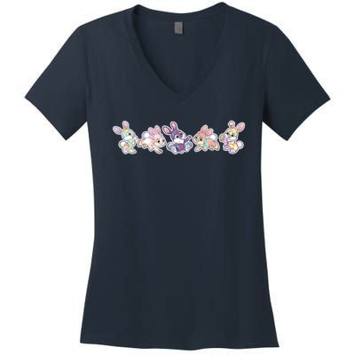 Cute Pastel Plaid Easter Bunnies Bunny Rabbits Women's V-Neck T-Shirt