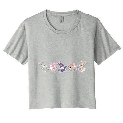 Cute Pastel Plaid Easter Bunnies Bunny Rabbits Women's Crop Top Tee