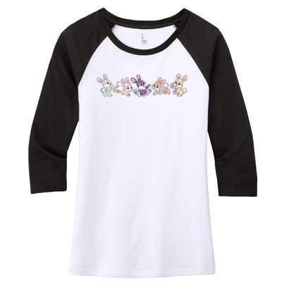 Cute Pastel Plaid Easter Bunnies Bunny Rabbits Women's Tri-Blend 3/4-Sleeve Raglan Shirt